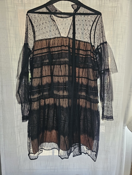 Gianni Bini Tops - Gianni Bini Black Sheer Polka Dot Ruffle Tunic Cover-Up